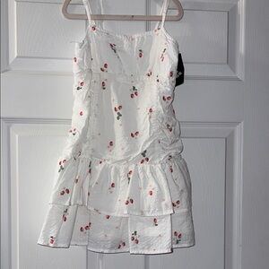 Art Class White Dress with Strawberry Print